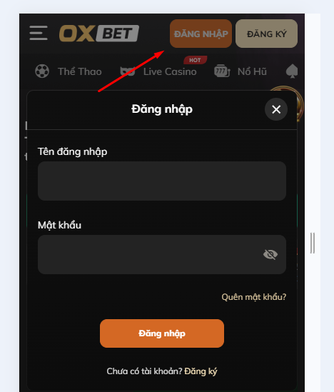 Đăng nhập Oxbet trên điện thoại